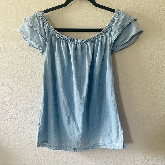 Cavalini woman's chambray denim blouse S soft blue chic prairie cottage core - Picture 6 of 7